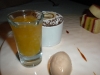 Chocolate souffle with passion fruit