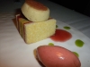 Lemon cake with raspberry gelato