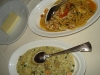 Risotto and spaghetti with seafood