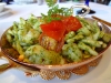 Trofie seafood pasta with Genovese pesto