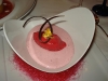 Raspberry sorbet over raspberry creme