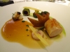 Guinea hen with ruby red shrimp