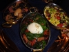 Foie gras rice, Spring succotash, rainbow chard with egg