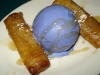 Fried bananas with taro root ice cream