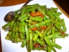 String bean with flat fishes and bacon