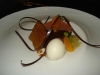Dark cocoa sponge cake with citrus salad